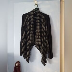Ronen Chen Black Grey Ruffle Front Cardigan M